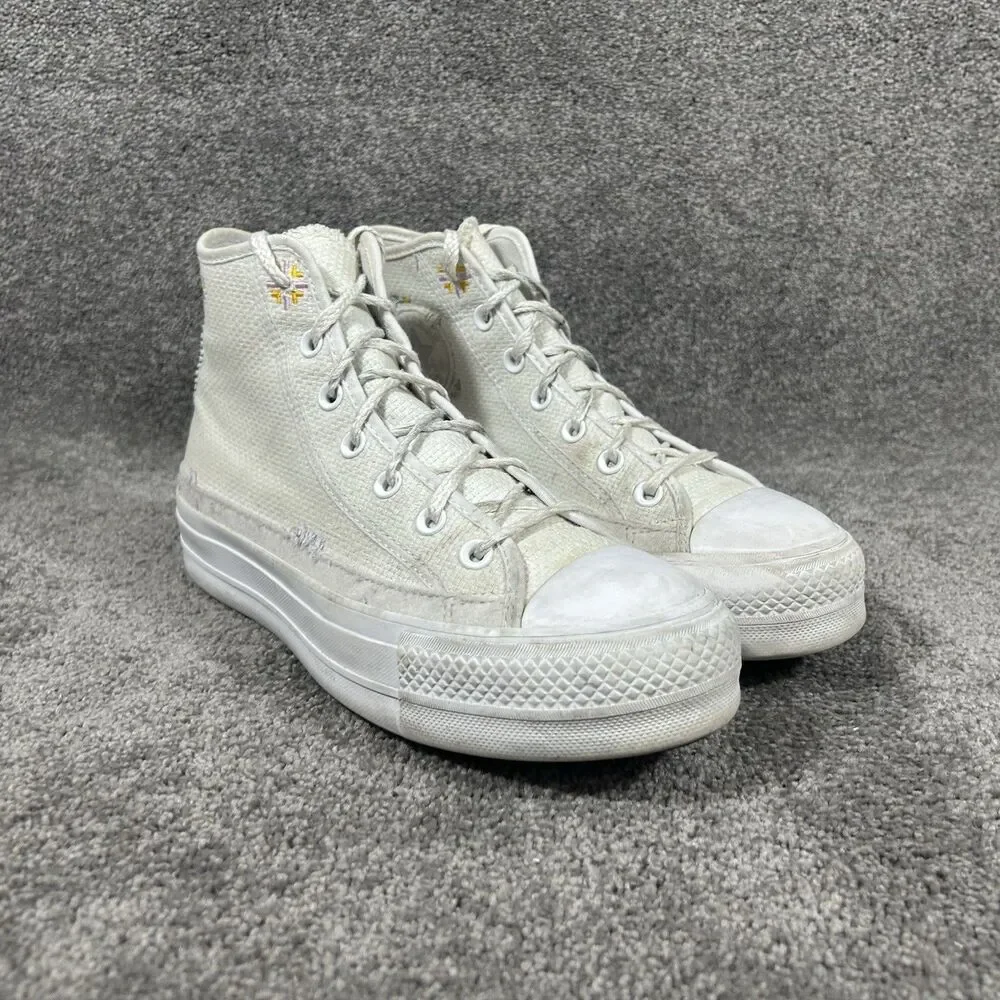 Converse CTAS Lift A05068C Women’s Sz 8.5 White Autumn Embroidery Platform Shoes
